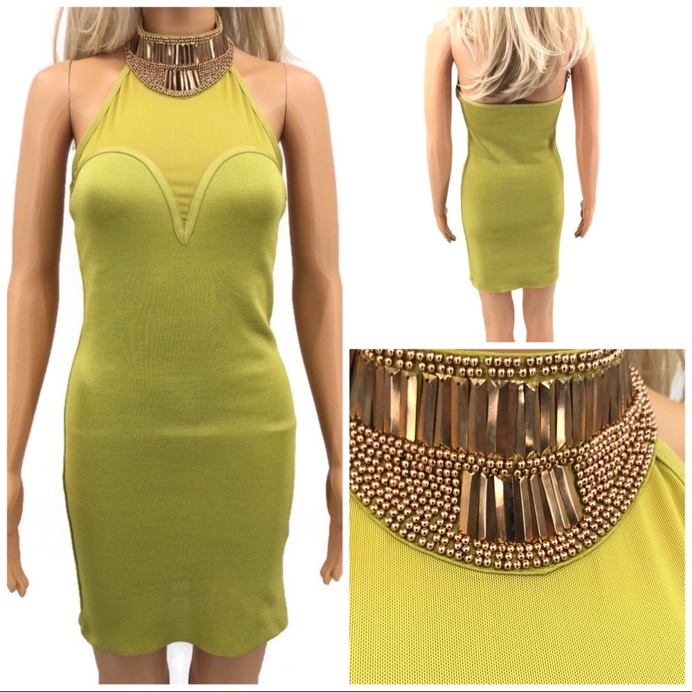 Wow Couture Lime Green Bodycon Dress Size Sm